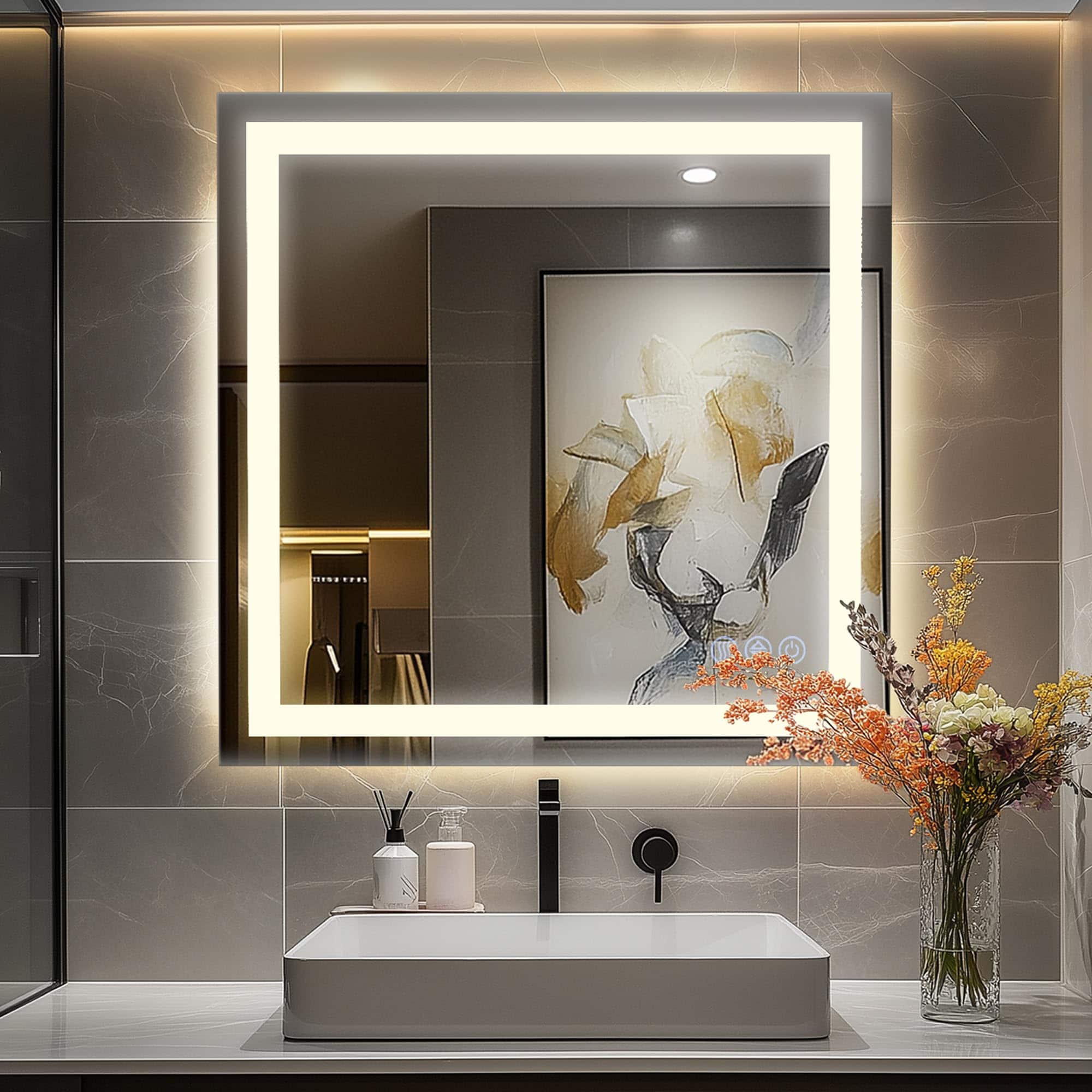 VEGA AUTOMOTIVE - 36 x 36 Led Bathroom Mirror With Lights Anti fog Dimmable Lighted Vanity Tempered Glass Memory Function Mod - White (3 Light Modes) 36"L x 36"W