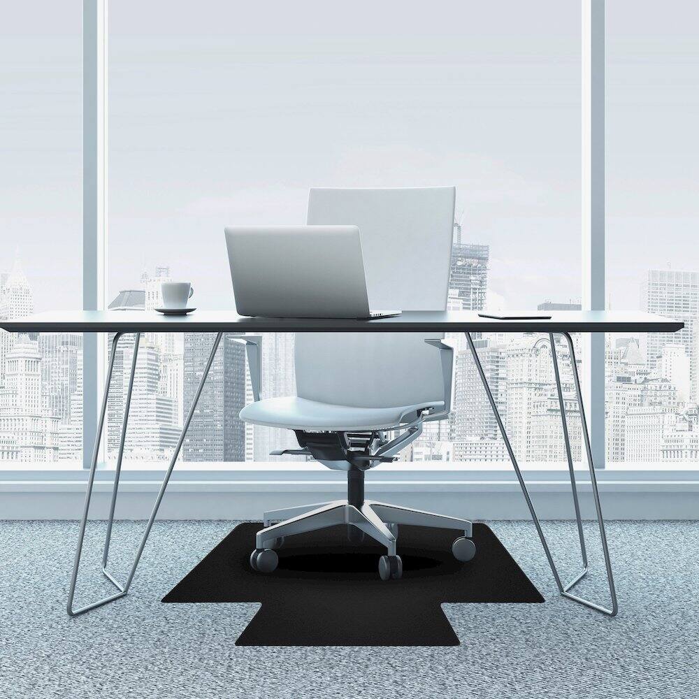 Back. Floortex - Black Vinyl Lipped Chair Mat for Carpets - 45" x 53" - Black.