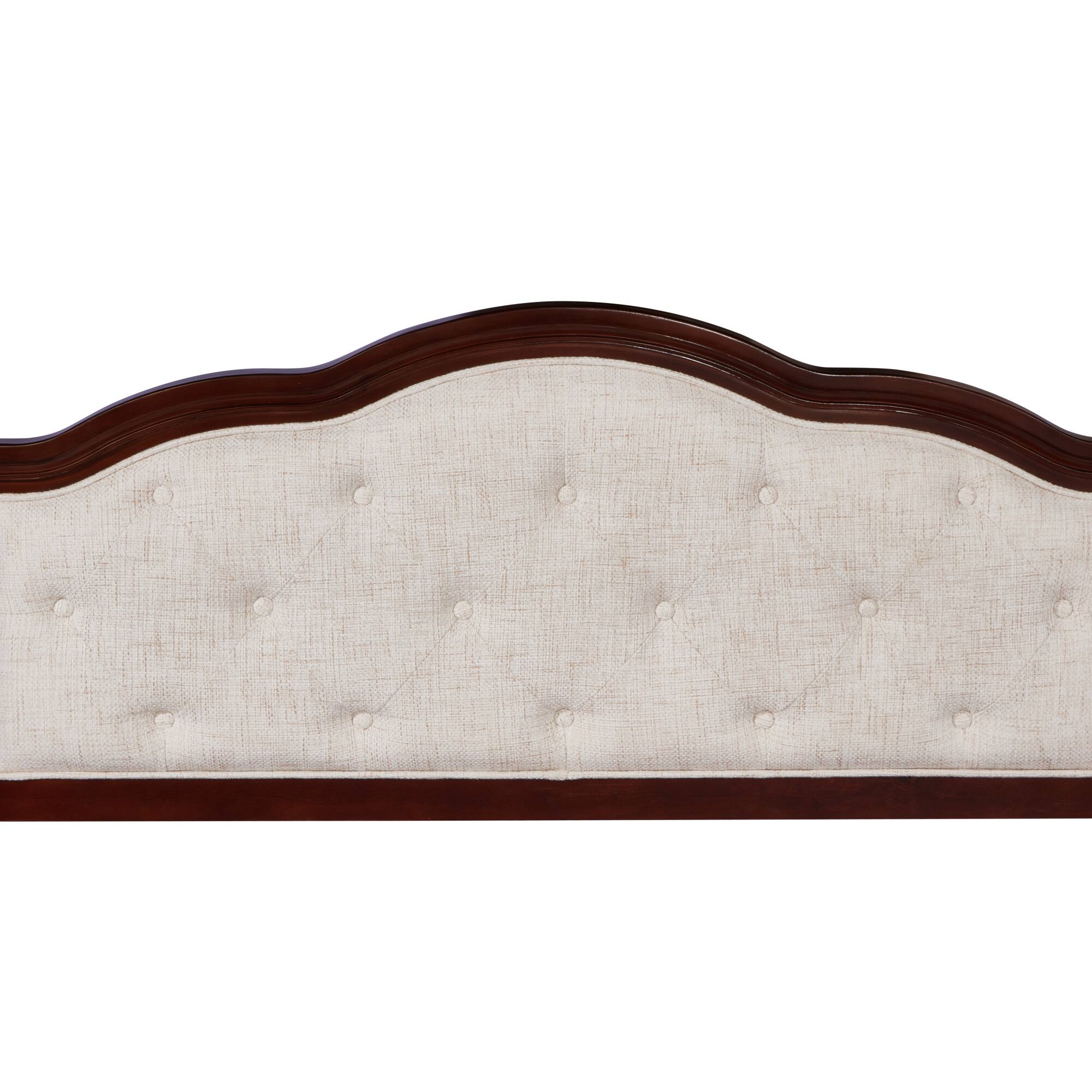 Left. GOODSILO - Queen Size Wooden Bed with Upholstered Headboard and Panel Footboard Featuring Platform Support Feet - Cherry.