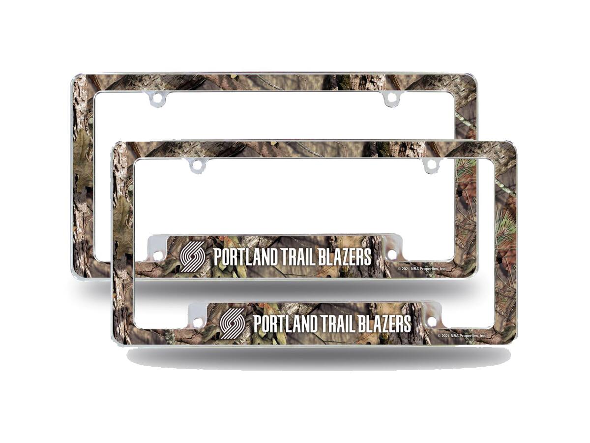Portland Trail Blazers Chrome Metal (Set of 2) License Plate Frames with Bold Mossy Oak Camouflaged Camo Design