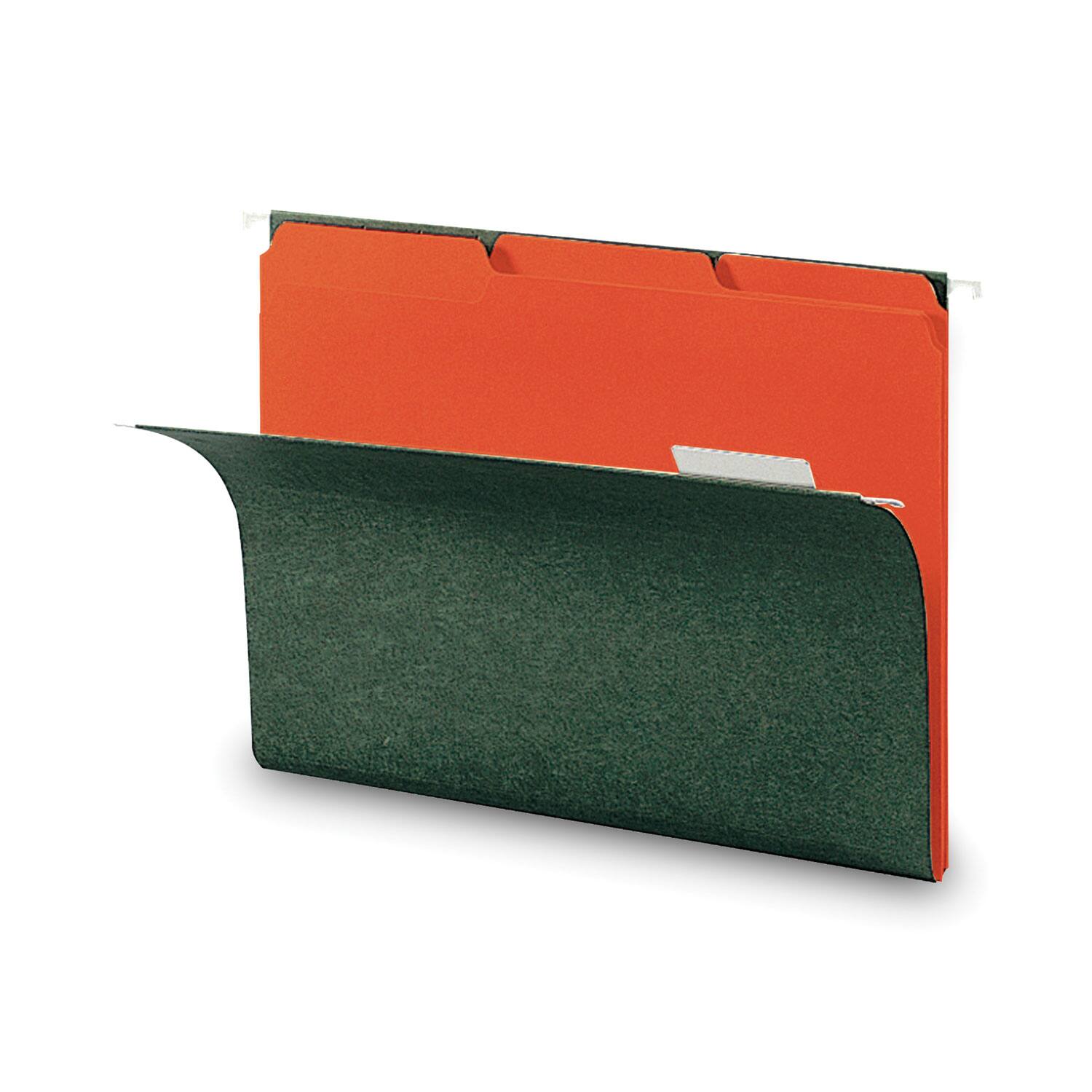 Back. Smead Manufacturing - Interior File Folders, 1/3-Cut Tabs: Assorted, Letter Size, 0.75" Expansion, Orange, 100/Box.