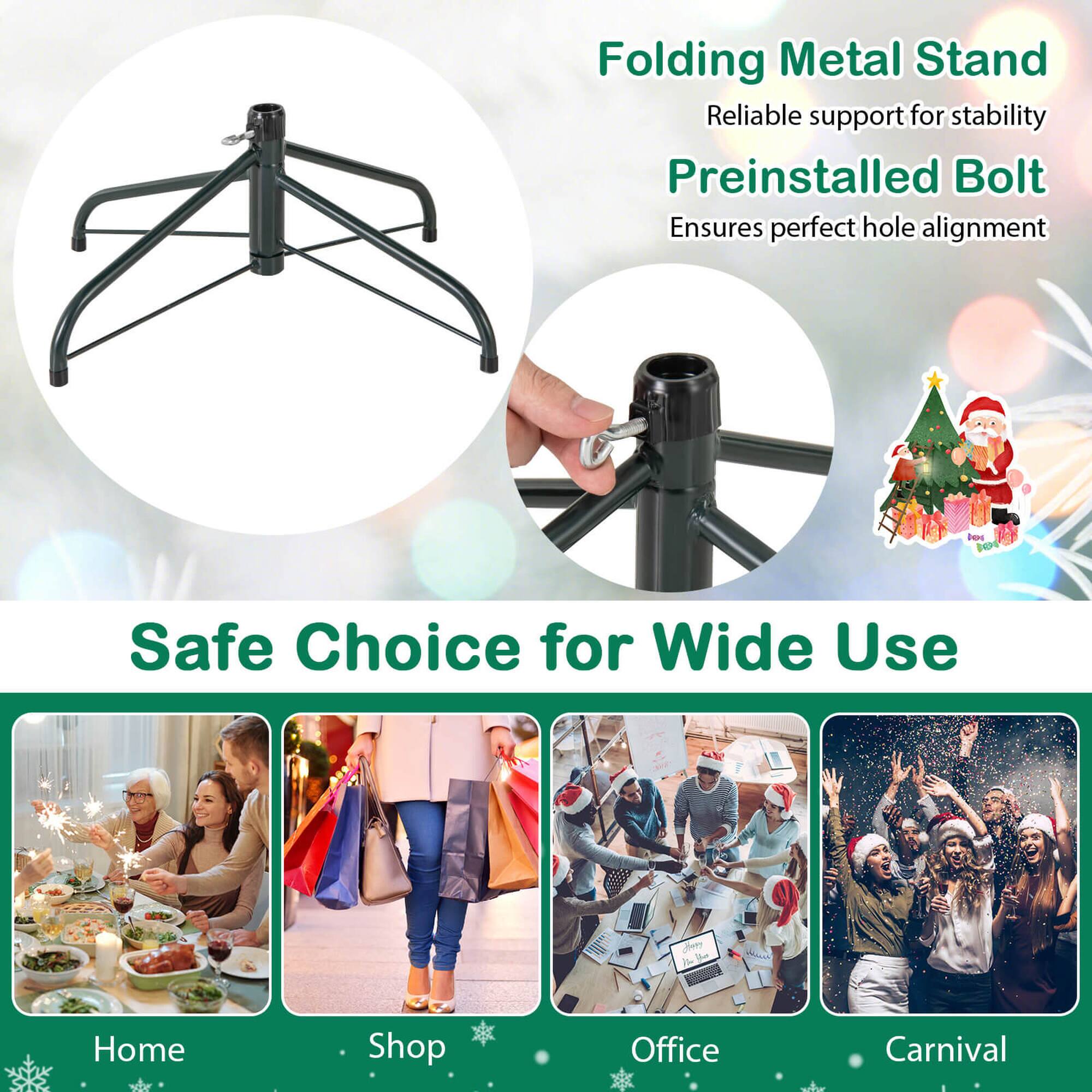 Folding Metal Stand  
Reliable support for stability  
Preinstalled Bolt  
Ensures perfect hole alignment  

Safe Choice for Wide Use  

Home  
Shop  
Office  
Carnival