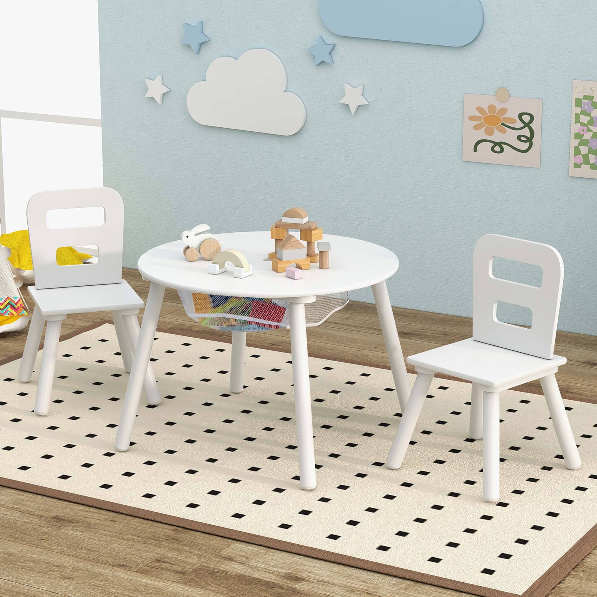 Alt View 1. Costway - Costway Kids Wooden Round Table & 2 Chair Set with Center Mesh Storage - White.