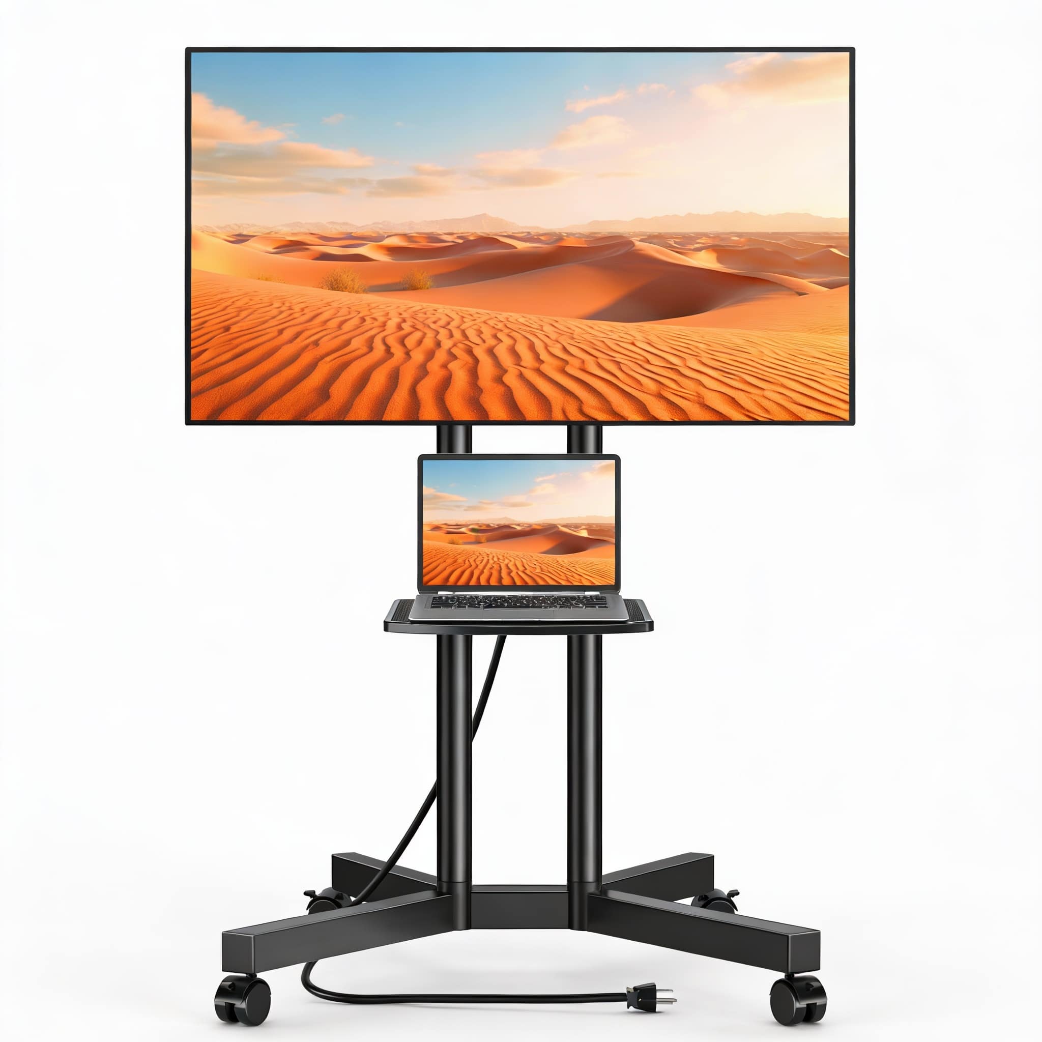 Frangdom - TV Stand with Power Outlet Screens, 88 lbs, Tilt, Wheels - BLACK 32-75 inch Screens 24.8"D x 20"W x 21.7"H