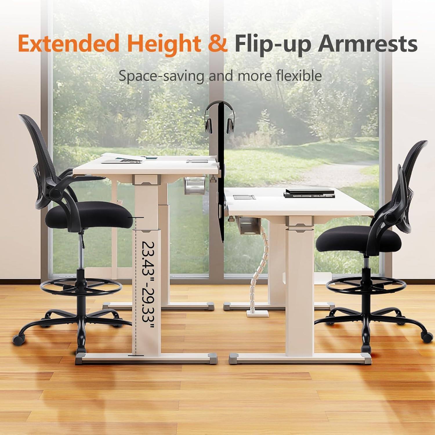 Extended Height & Flip-up Armrests  
Space-saving and more flexible  
23.43"-29.33"