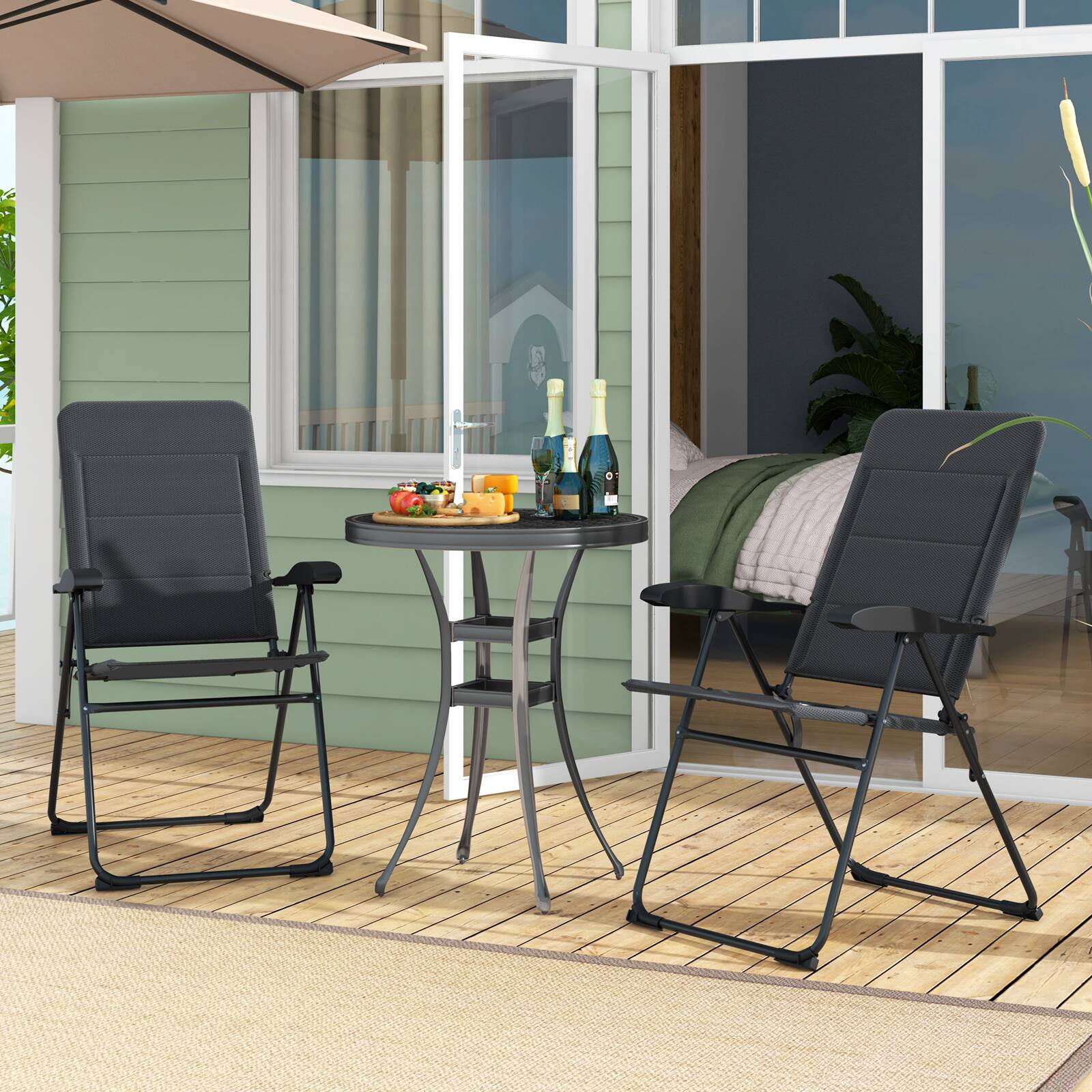 Alt View 1. Gymax - Gymax 2PCS Patio Folding Chairs Back Adjustable Reclining Padded Garden Furniture - Gray.