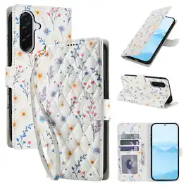 Dteck - Floral Wallet Phone Case for Samsung Galaxy A16 5G with Wrist Strap, Premium PU Leather Shockproof Protective Flip Cover - E