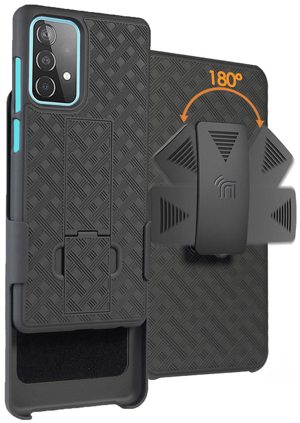 Front. Nakedcellphone - Case with Stand and Belt Clip Holster for Samsung Galaxy A52 - Black.
