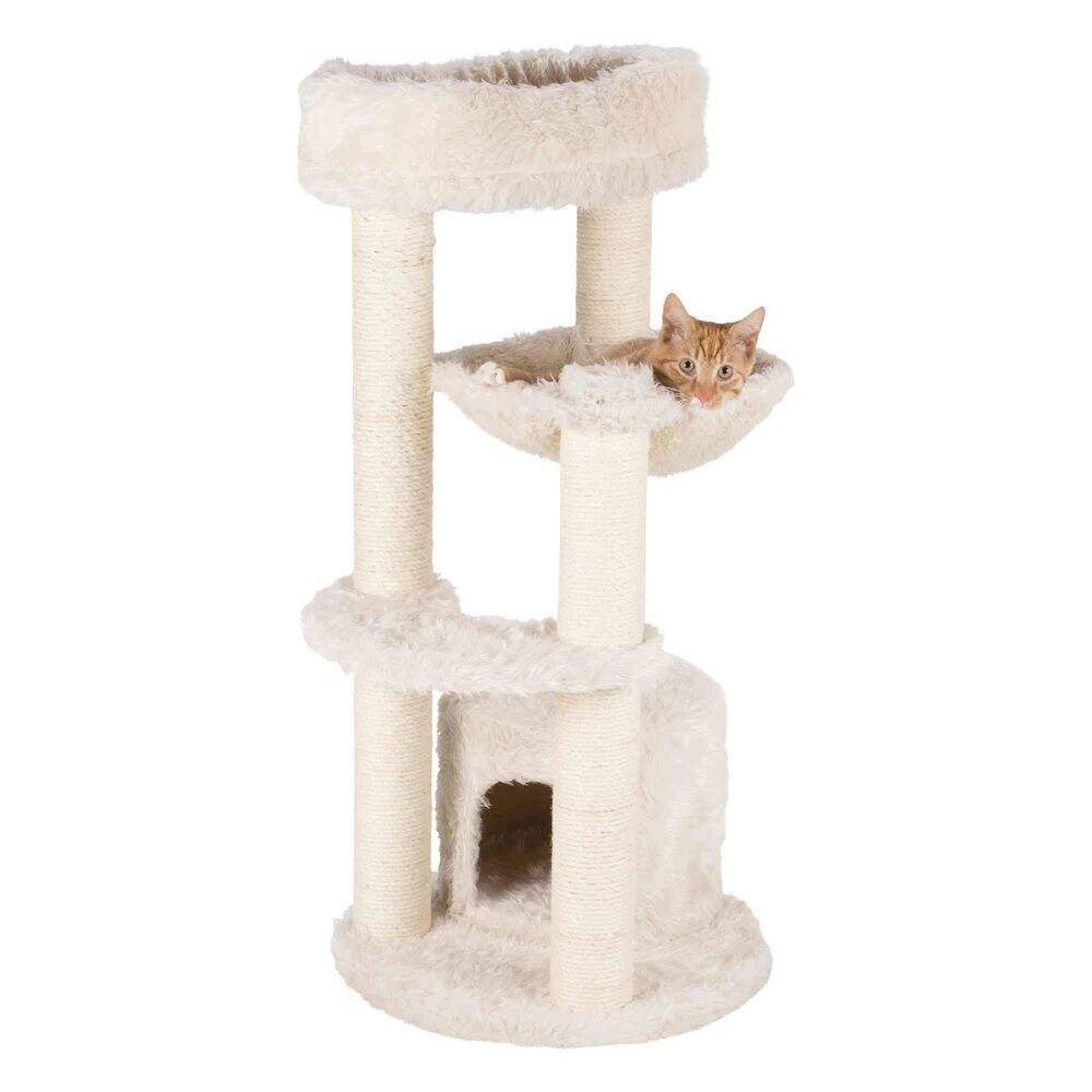Back. TRIXIE - Baza Junior Jute & Plush 3-Level 39" Cat Tower, Scratching Posts and Condo - Cream.