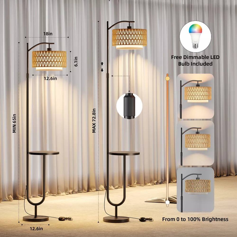 18in x 6.1in x 12.6in  
MIN 65in  
MAX 72.8in  
Free Dimmable LED Bulb Included  
From 0 to 100% Brightness
