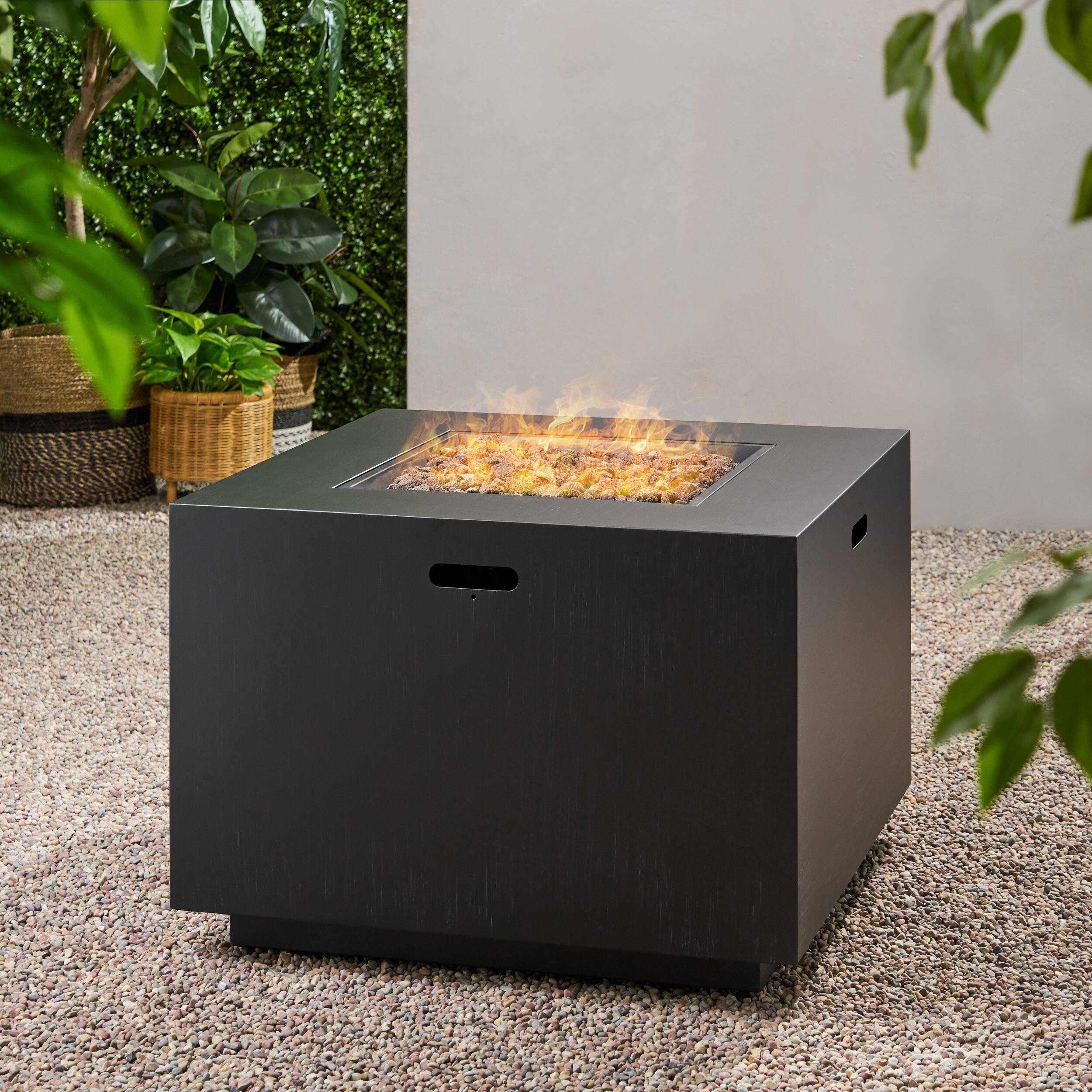 Back. Dexmalle - Dexmalle-Patio Square Iron Propane Fire Pit-Dark Grey.
