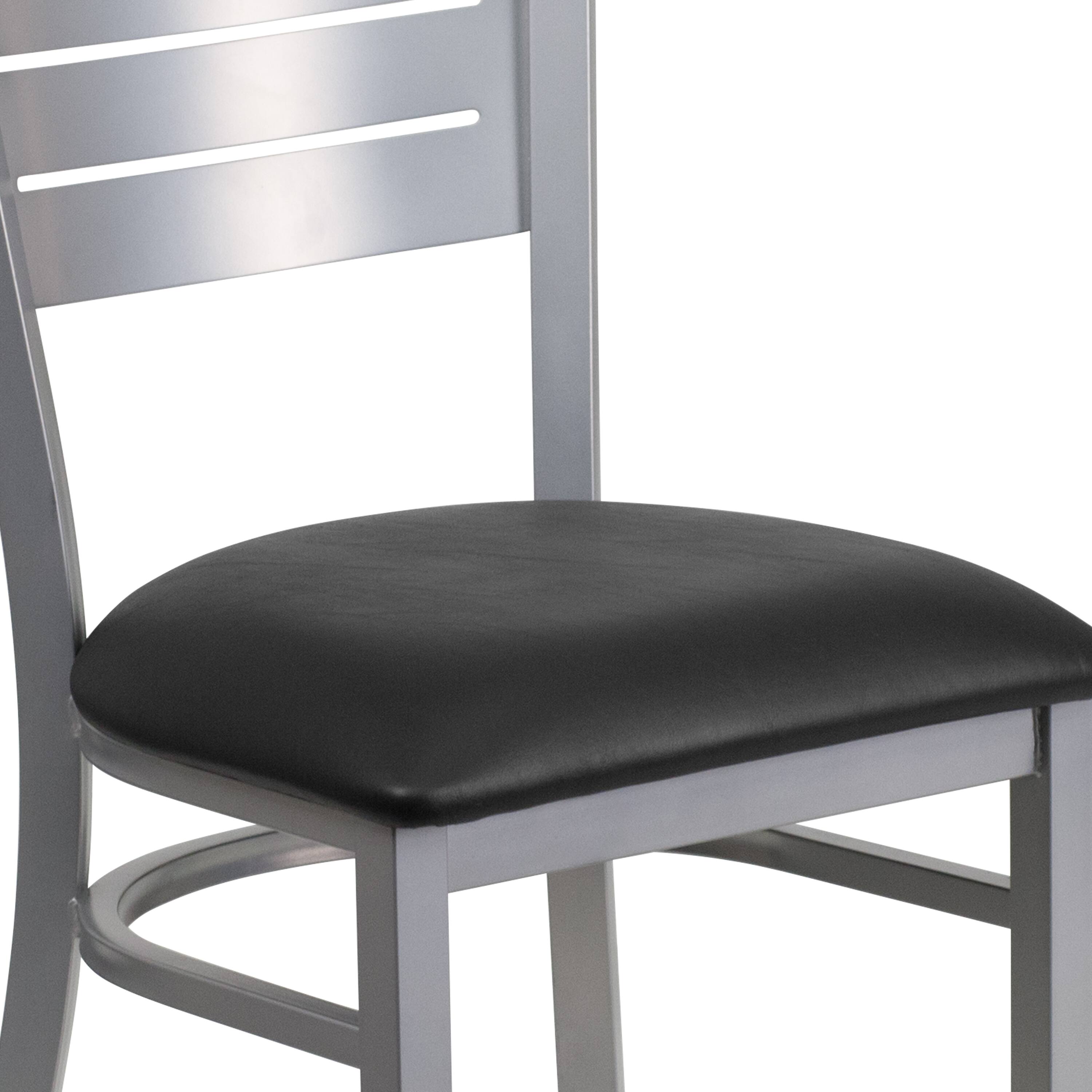 Alt View 9. Emma + Oliver - Silver Slat Back Metal Restaurant Dining Chair - Black Vinyl Seat/Silver Frame.