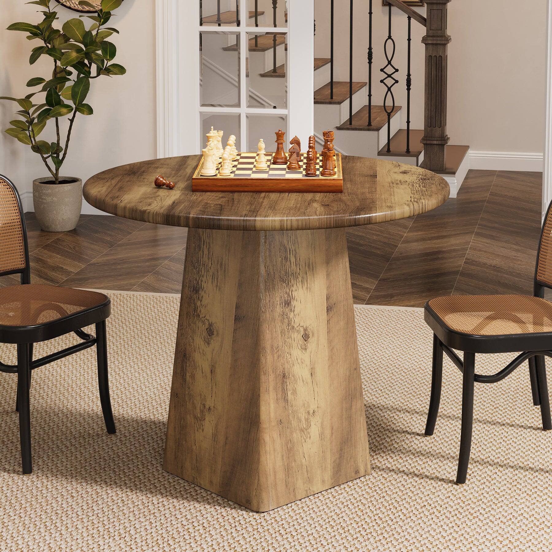 Alt View 3. Tribesigns - Farmhouse Round Dining Table with Engineered Wood Construction for Dining Room, Kitchen and Living Room - Brown.