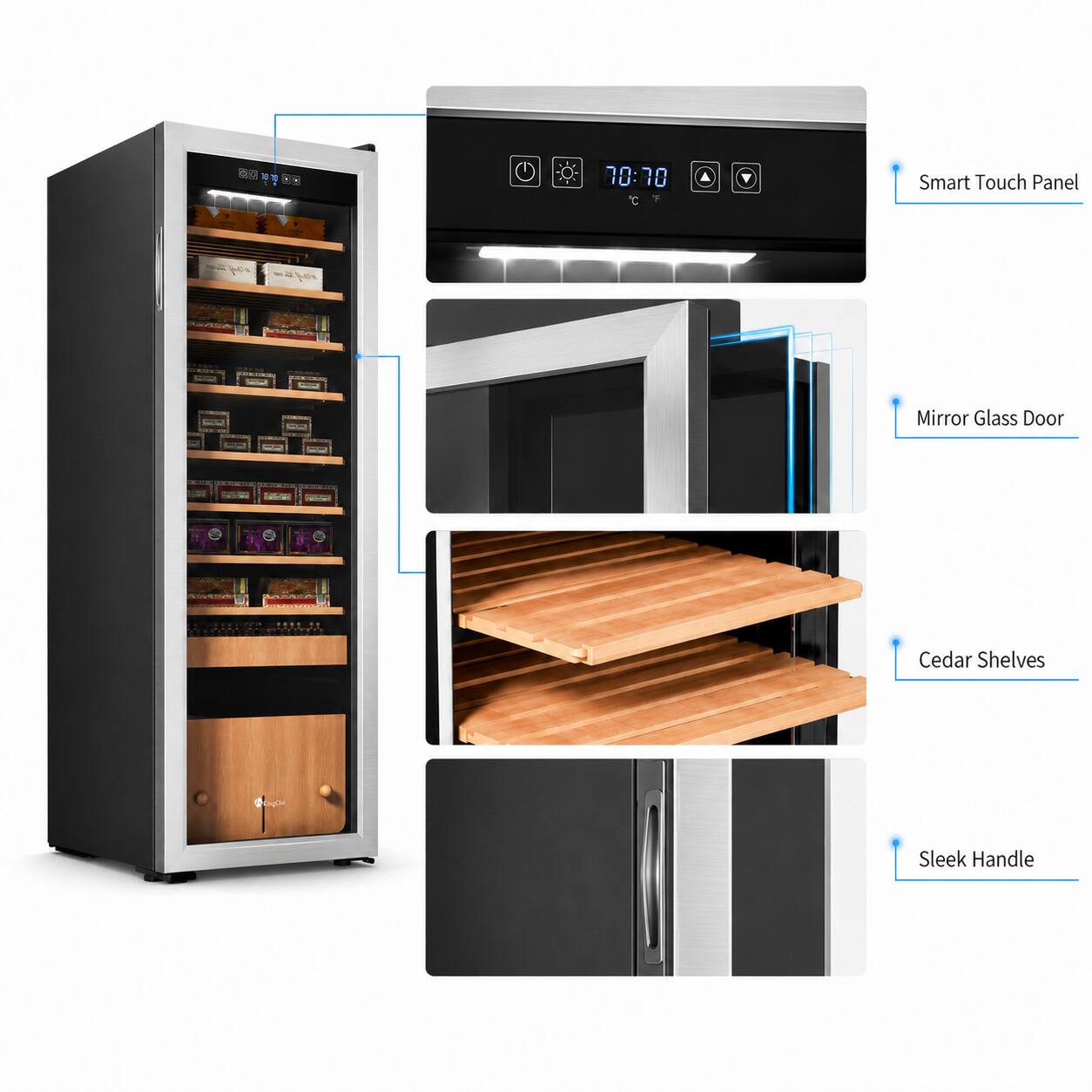 0 70:10 C Y Smart Touch Panel - - pos - - - for Mirror Glass Door - Cedar Shelves Sleek Handle