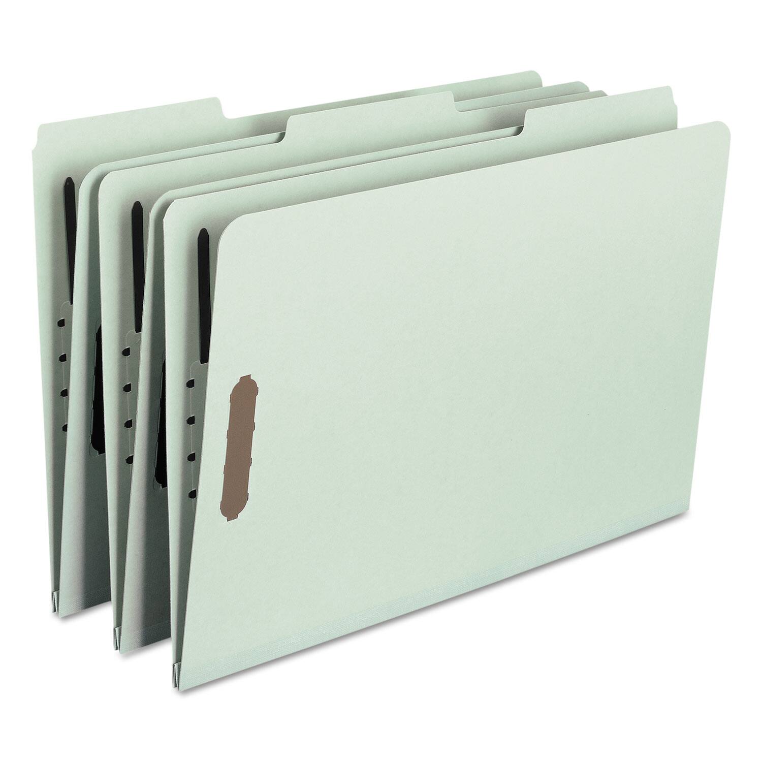 Left. Smead Manufacturing - Smead Recycled Pressboard Fastener Folders  1 Expansion  2 Fasteners  Legal Size  Gray Green Exterior  25 per Box.