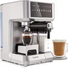 Ivation - Espresso & Cappuccino Maker w/ Frother 58mm Coffee Machine Single & Double Shot Auto Clean - Gray