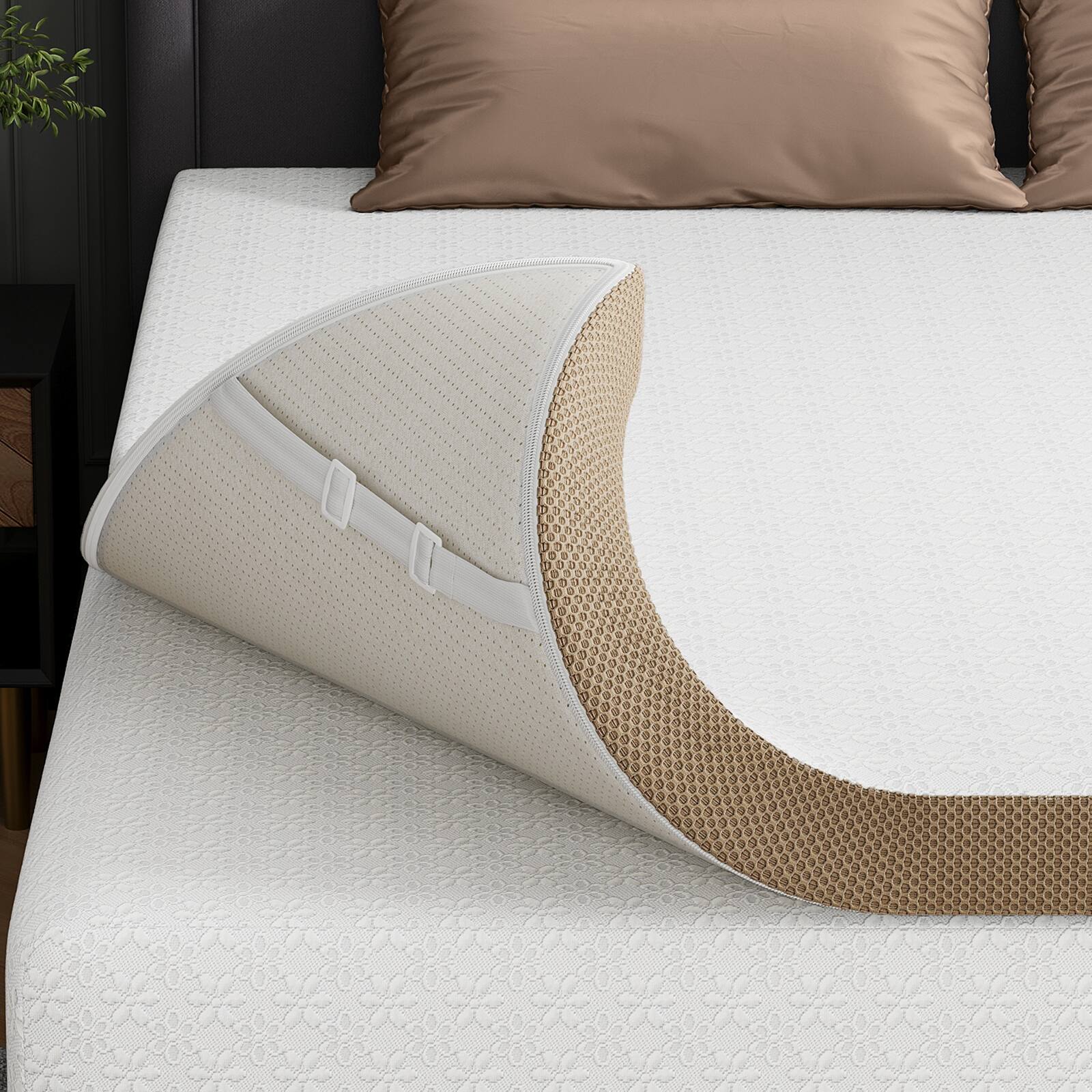 Bestier - 3" Gel Memory Foam Mattress Topper Pad with Removable Cooling Cover, King Size - White