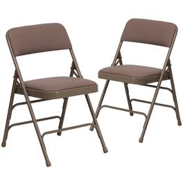 Emma + Oliver - 2 Pack Home & Office Portable Party Events Padded Metal Folding Chair - Beige Fabric/Beige Frame