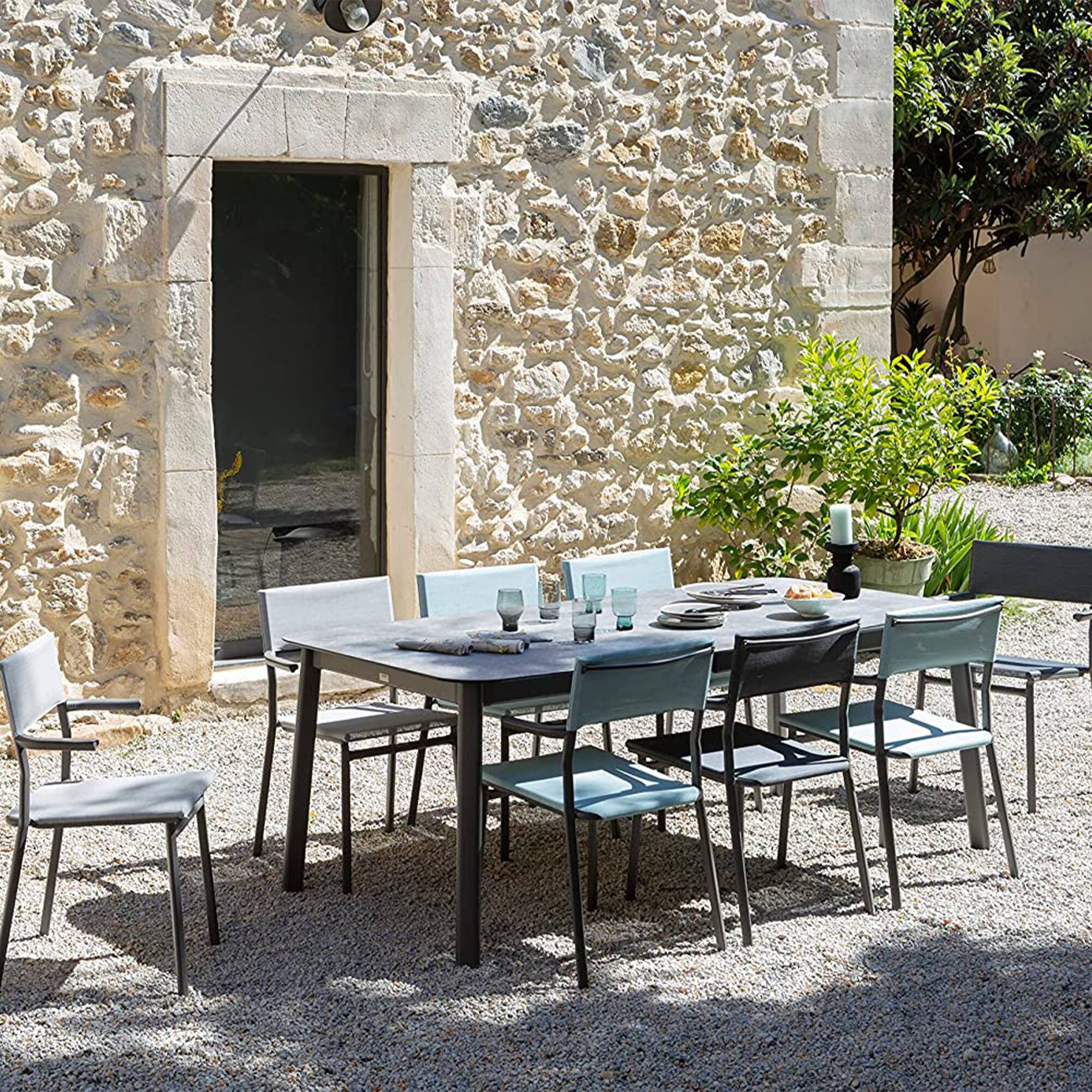 Alt View 7. Lafuma - Lafuma Batyline Duo ORON Outdoor Dining Armchair, Sand/Mistral Blue (Set of 2) - Sand Frame - Mistral Blue, Set of 2.