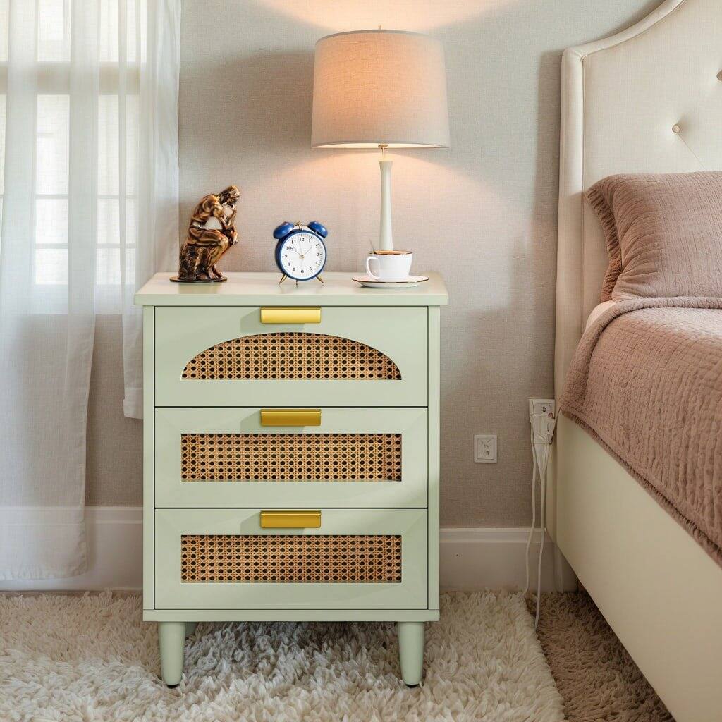 Alt View 1. Kadyn - Kadyn Elegant Wood Nightstand, 20" Side Cabinet With 3 Drawers, Space-Saving Storage For Bedroom, Green - Green.