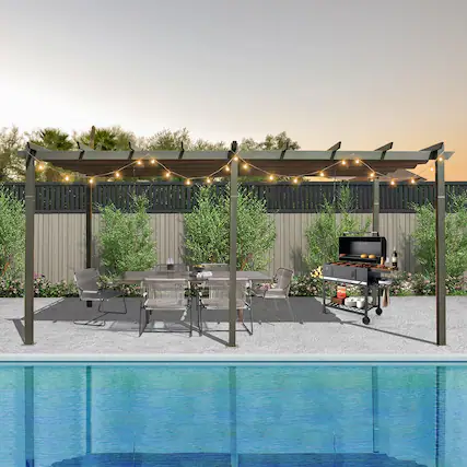 Front. Boyel Living - Outdoor Aluminum Retractable Pergola with Weather Resistant Canopy - Dark Gray.