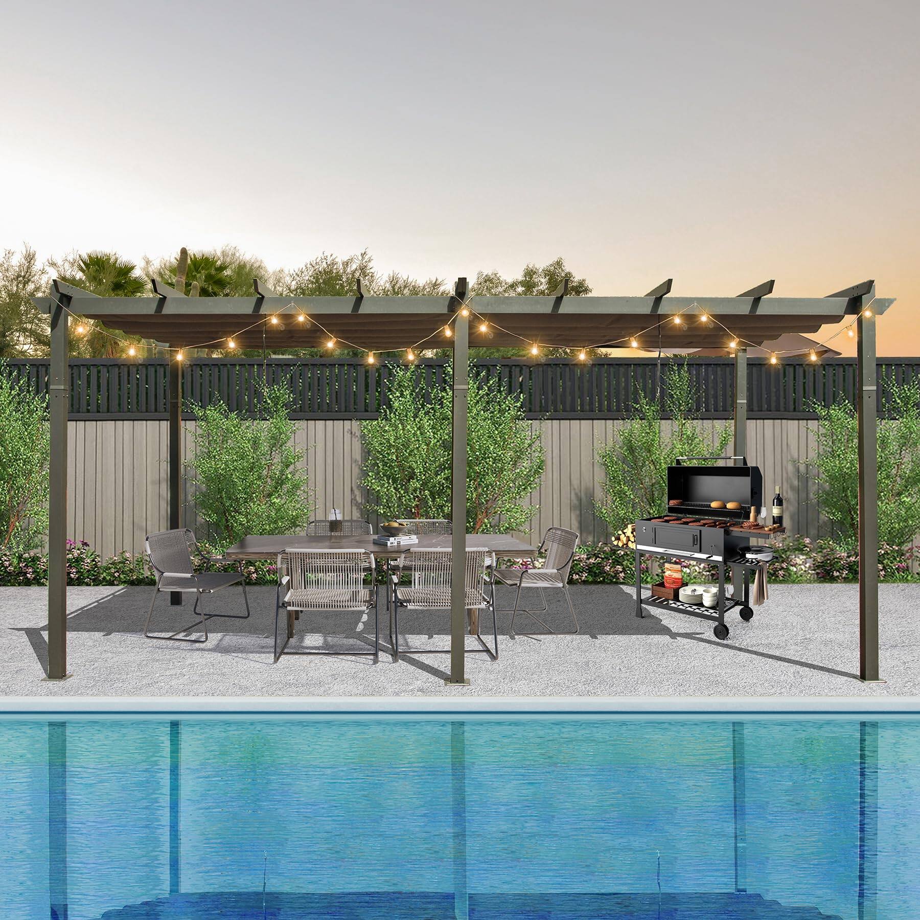 Front. Boyel Living - Outdoor Aluminum Retractable Pergola with Weather Resistant Canopy - Dark Gray.