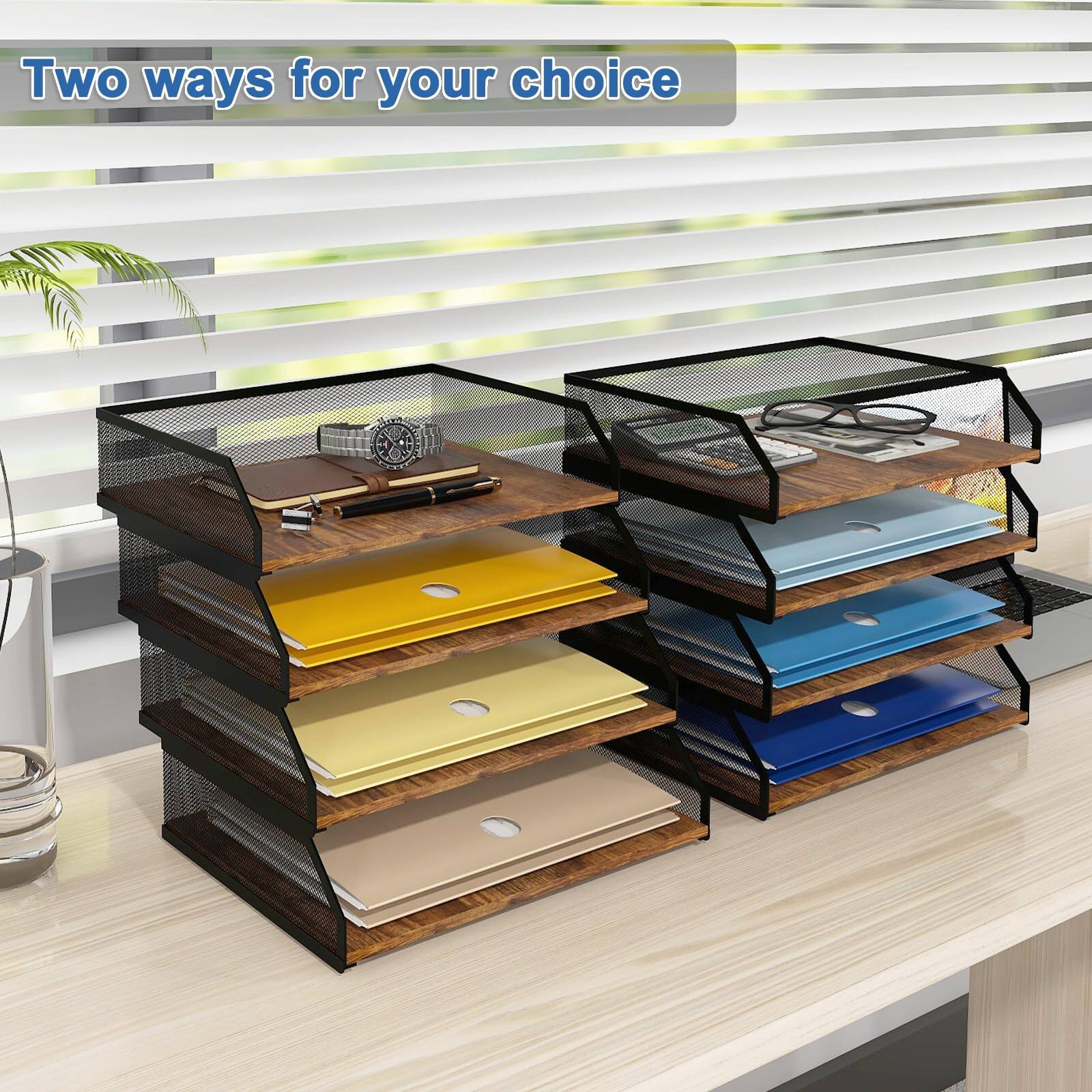 Dapper Styles 4 tier Stackable Paper Tray Metal Mesh Desktop Organizer ...