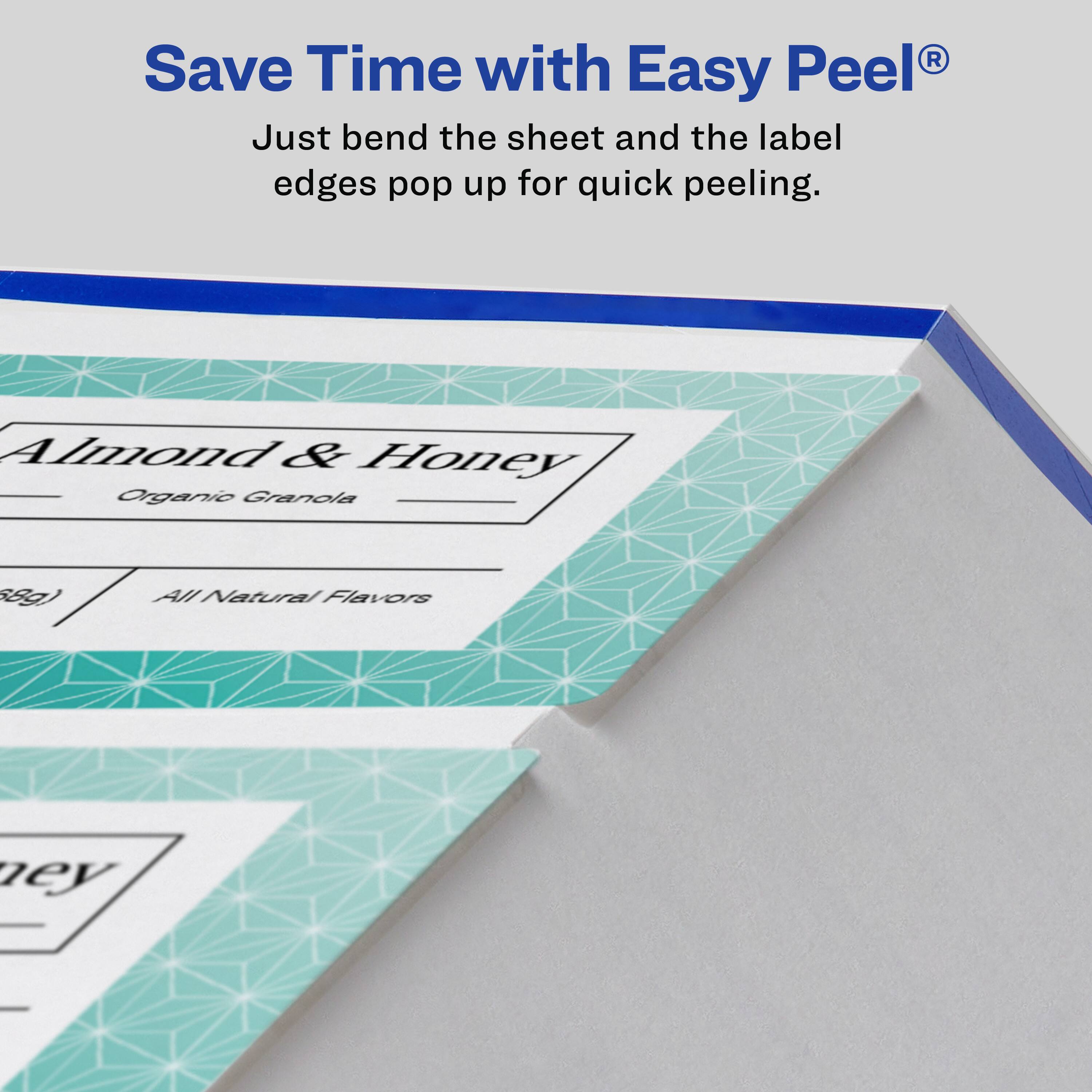 Save Time with Easy Peel®  
Just bend the sheet and the label edges pop up for quick peeling.  

Almond & Honey  
Organic Granola  
88g  
All Natural Flavors