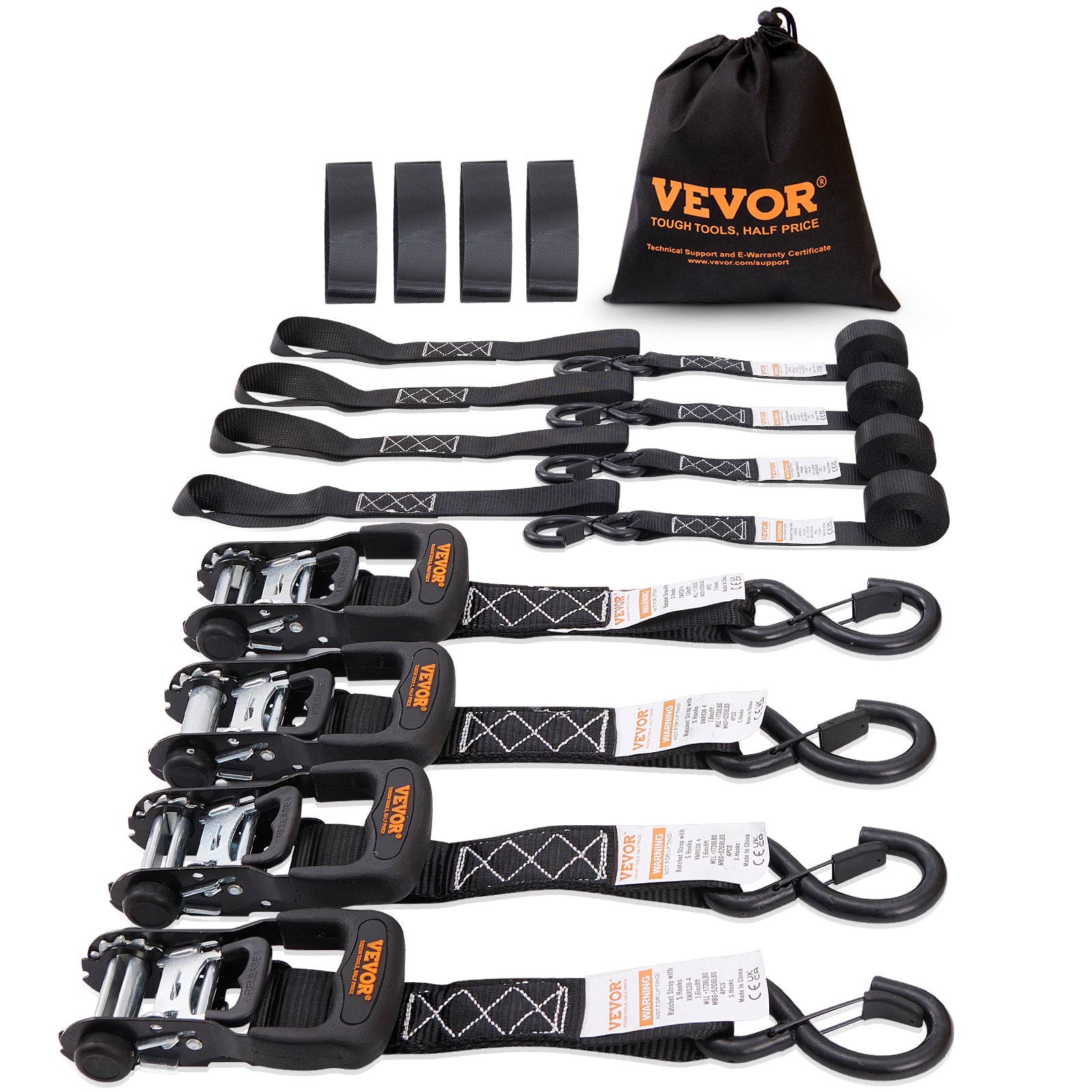 "VEVOR - Ratchet Tie Down Straps (4PK), 5208 lb Max Break Strength, Includes 4 Premium 1.6"" x 8' Rachet Tie Downs - Black" price history on PriceWatchPro