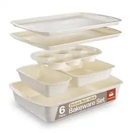 Bakken- Swiss - Bakken Swiss - Bakeware Set – 6 Piece – Stackable, Deluxe, Non-Stick Baking Pans for Professional and Home Cooking – Car - White Marble