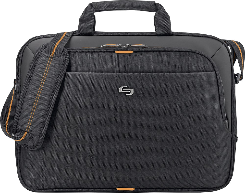 Front. Solo New York - Ace Slim Briefcase for 15.6" Laptop - Black/Orange.