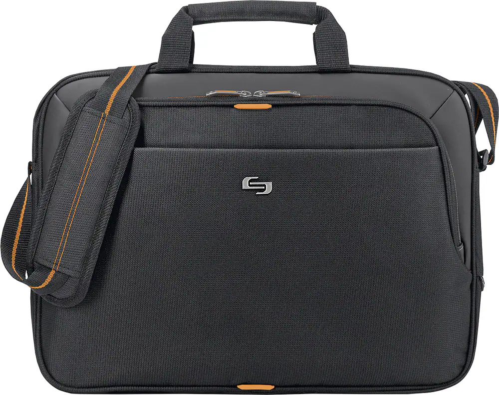 Front. Solo New York - Ace Slim Briefcase for 15.6" Laptop - Black/Orange.