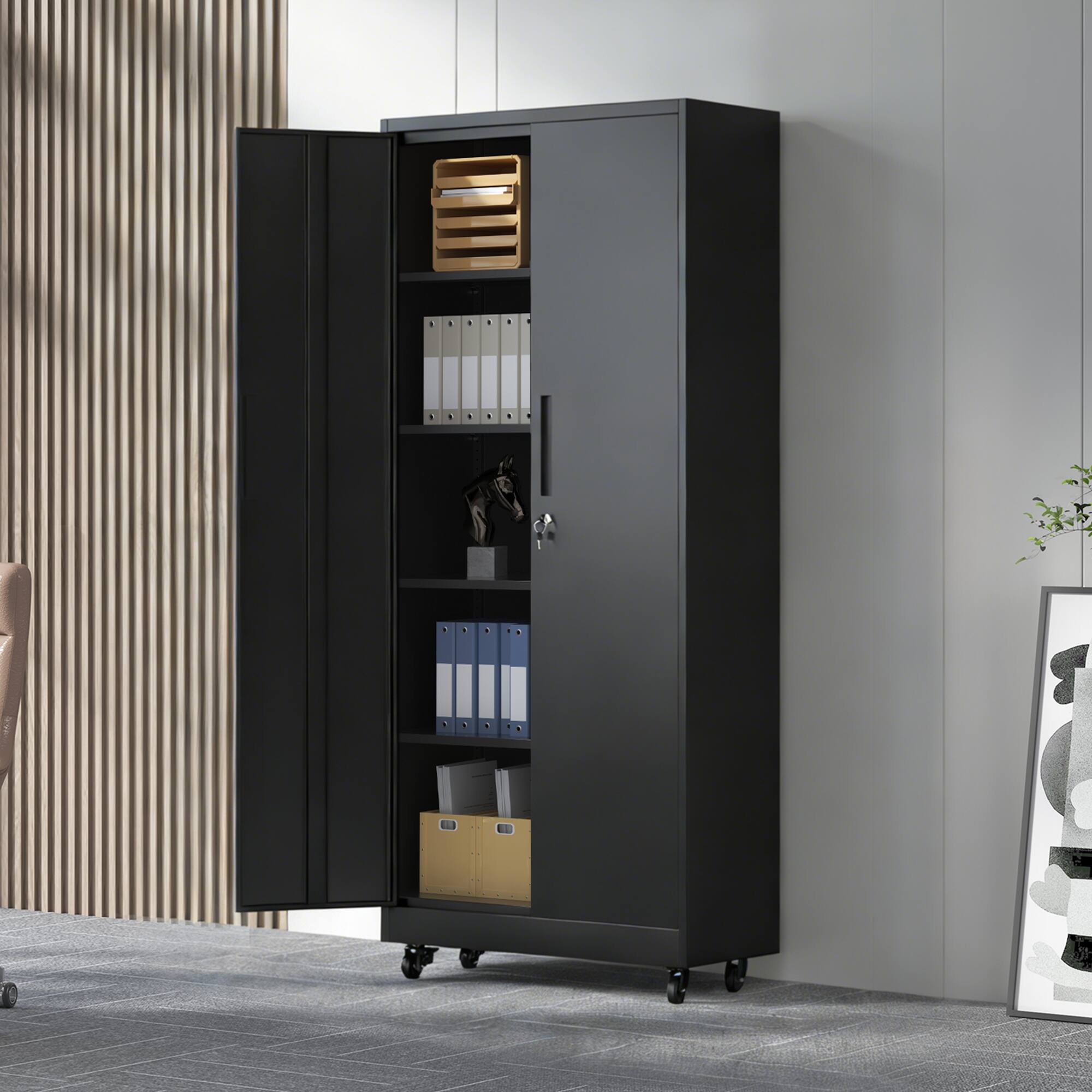 Angle. Anysun - Anysun Garage Anti-Tip Design Lockable Storage Cabinet with Swivel Casters and Adjustable Shelves - Black.