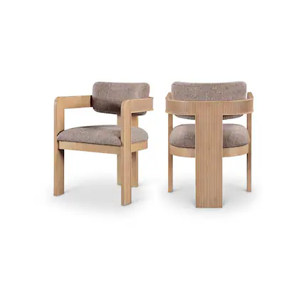 Front. Meridian Furniture - Sacha Brown Linen Textured Fabric Dining Chair, Set of 2 - Brown.