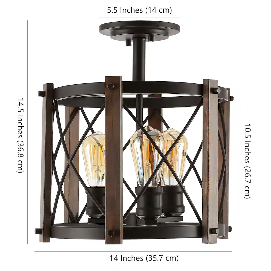Jonathan Y Ferme 14" 3 Light Iron Rustic Farmhouse LED Flush Mount ...
