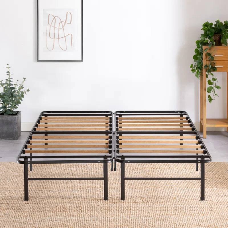Angle. Hivvago - Hivvago Queen size Metal Bed Frame with Bamboo Wood Slats - Black.