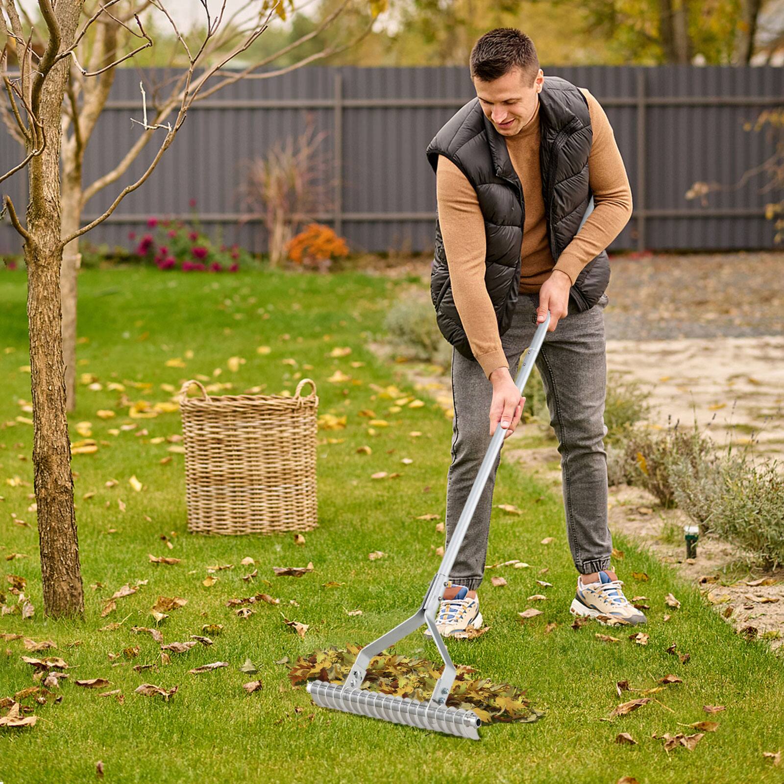 Alt View 1. Gymax - Gymax 70'' Garden Thatch Rake w/ Long Handle & 19 Curved Tines - Silver.