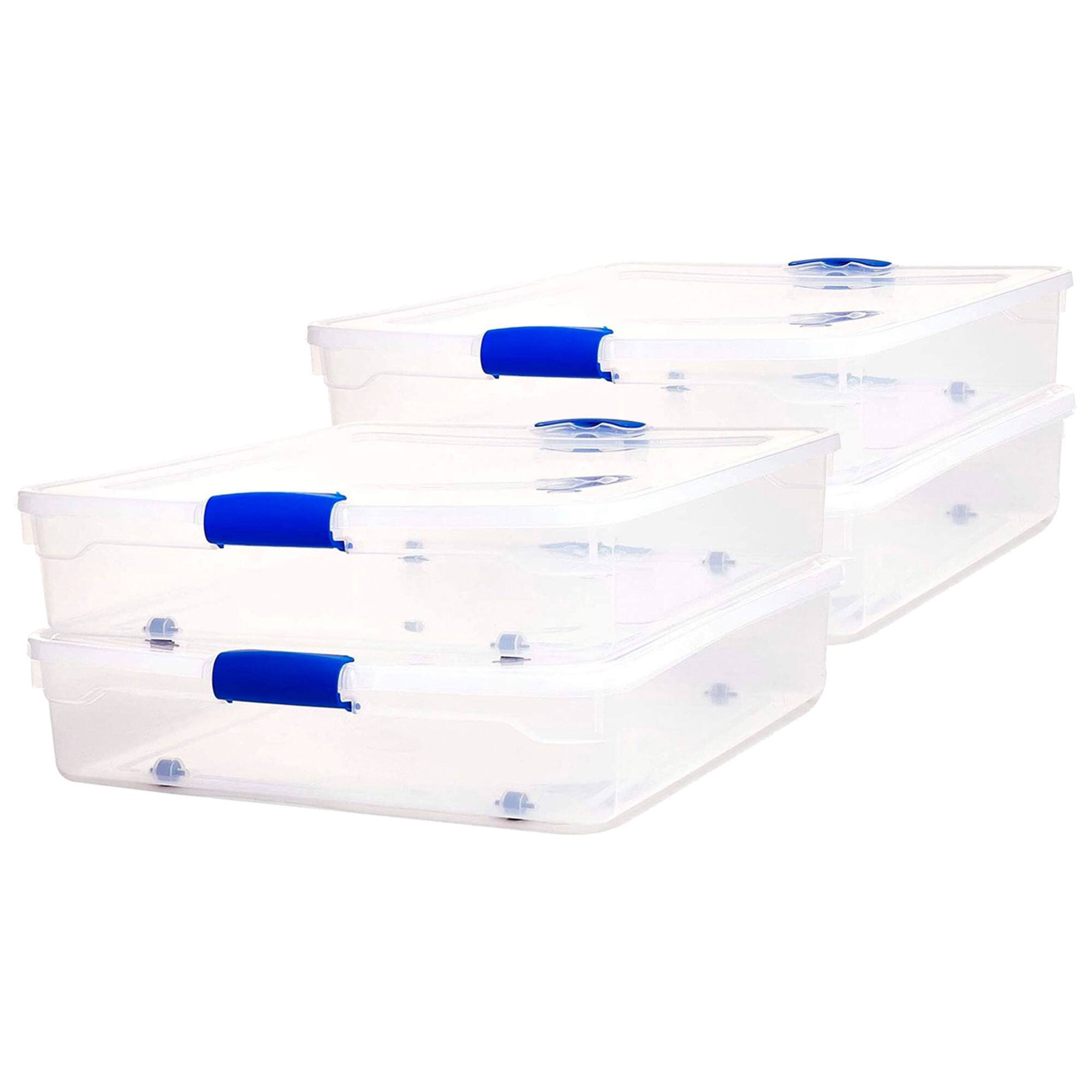 Front. Homz - Homz 56 Quart Underbed Secure Latching Clear Plastic Storage Container (4 Pack) - Blue Latch.
