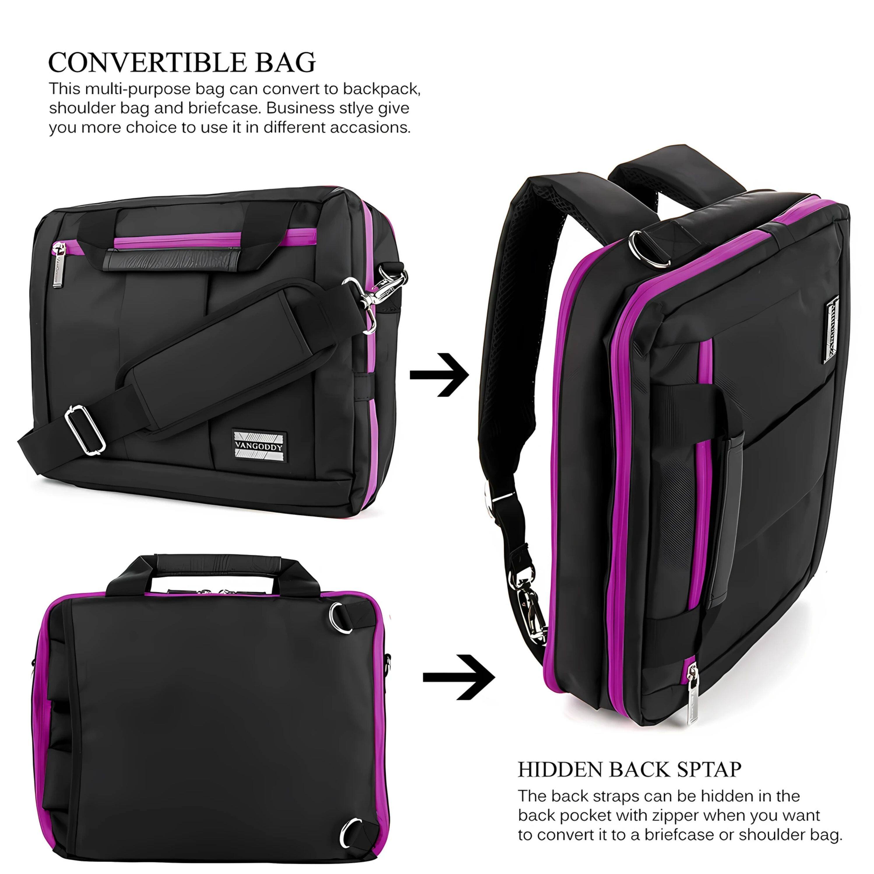 CONVERTIBLE BAG  
This multi-purpose bag can convert to backpack, shoulder bag and briefcase. Business style give you more choice to use it in different occasions.

HIDDEN BACK STRAP  
The back straps can be hidden in the back pocket with zipper when you want to convert it to a briefcase or shoulder bag.