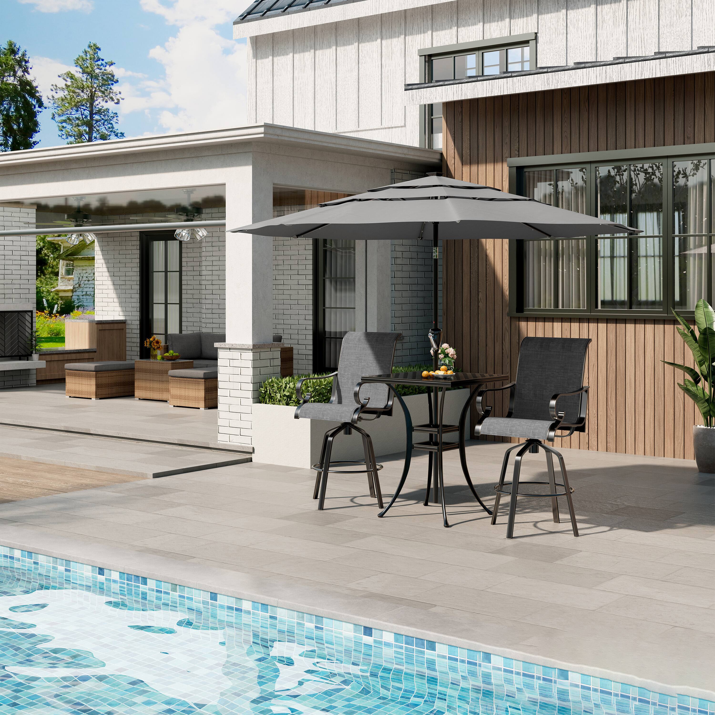 Left. Mondawe - 3-Piece Outdoor Dining Set with Swivel Chairs - Black+Grey.