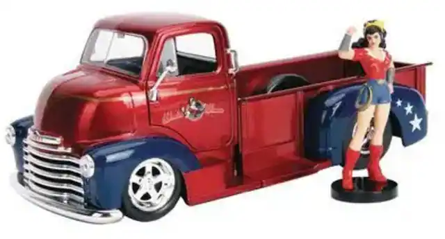 Front. Jada Toys - Jada Toys - DC Comics Bombshells Wonder Woman & 1952 Chevy COE Pickup Die-cast Car, 1:24 Scale Vehicle & 2.75 - Multicolor.