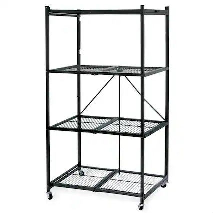Front. Origami - Origami 4 Tier Multipurpose Folding Storage Organizing Rack with Wheels (2 Pack) - Pewter.