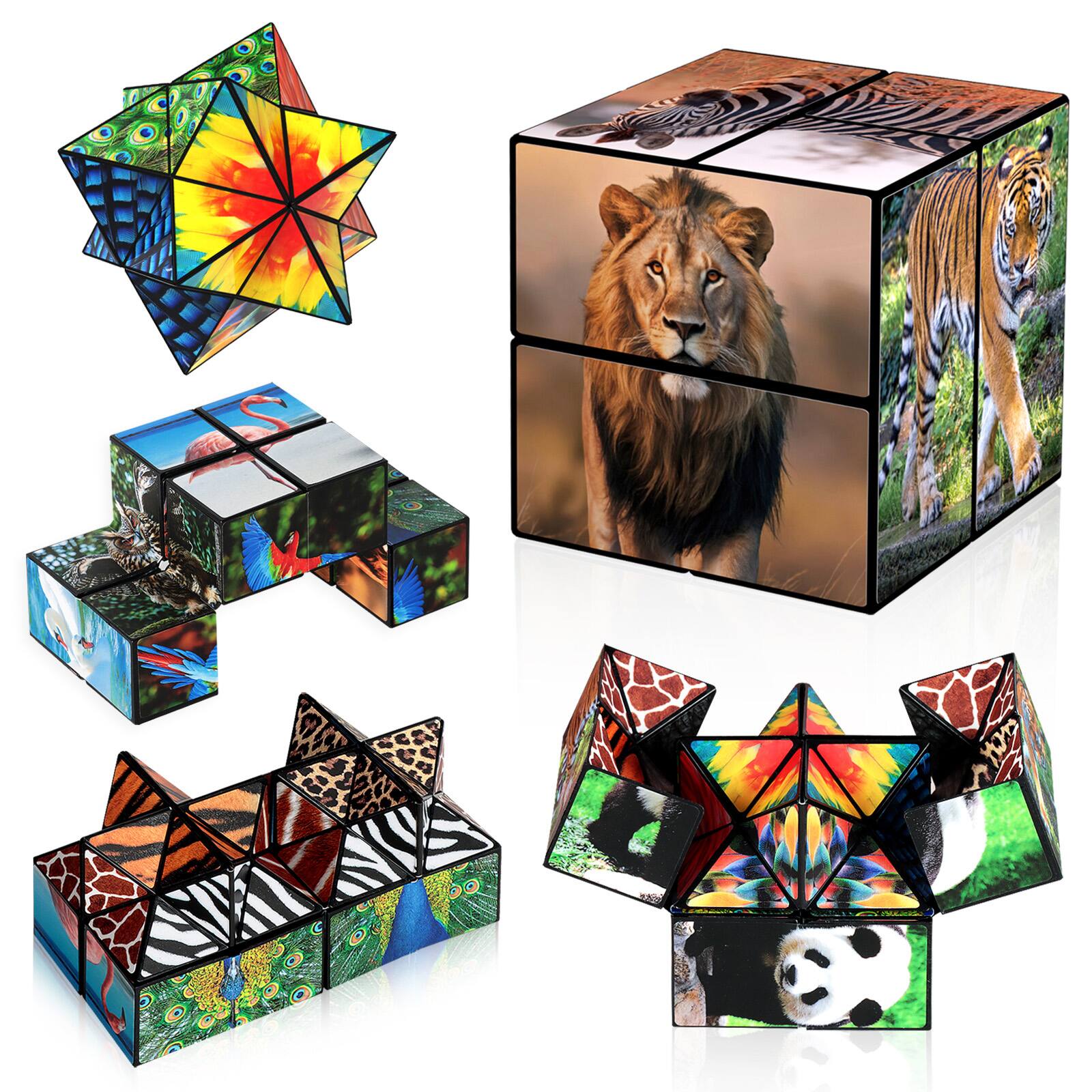 Topteng - Animal Style 2-in-1 Transformable Magic Cube - Star Shape Shifting Puzzle, Fidget Toy for Kids & Adults