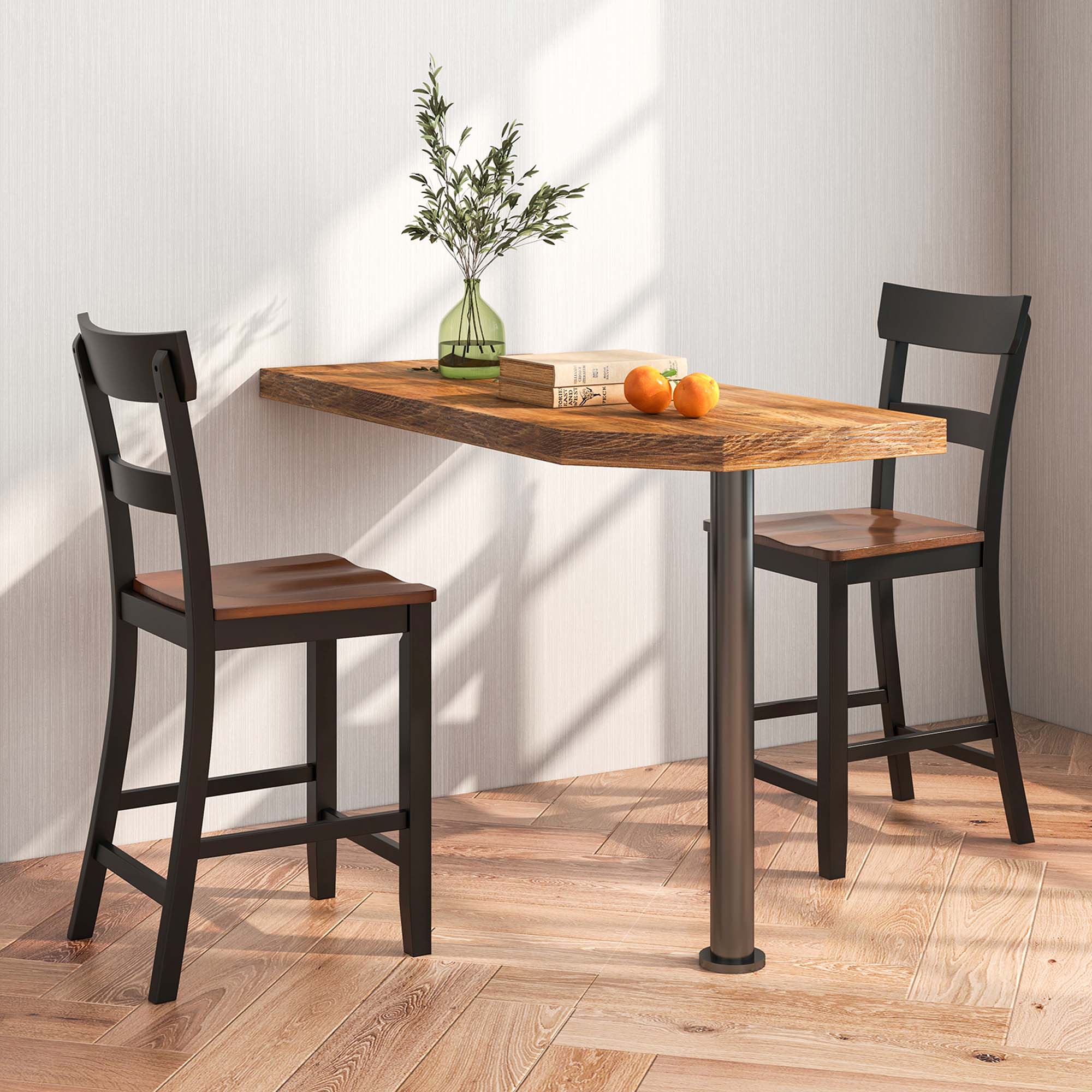 Alt View 3. Costway - Wooden Bar Stool Set of 4 Bar Chairs with LVL Rubber Wood Frame, Backrest, Footrest - Black.