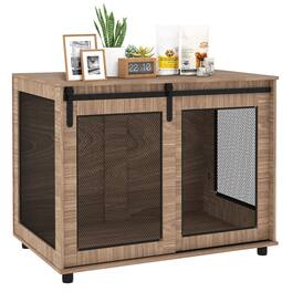 Pawhut - Dog Crate Furniture, 39" Dog Kennel Furniture End Table with Sliding Barn Door, Dog Cage Table for Large Dogs