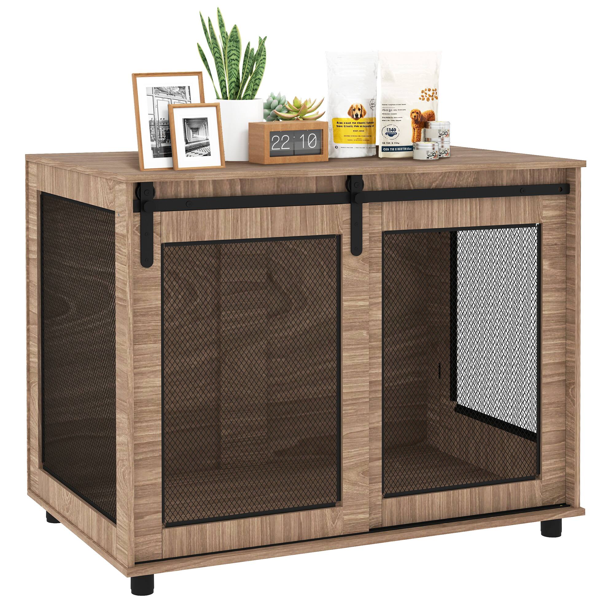 Front. Pawhut - Dog Crate Furniture, 39" Dog Kennel Furniture End Table with Sliding Barn Door, Dog Cage Table for Large Dogs.