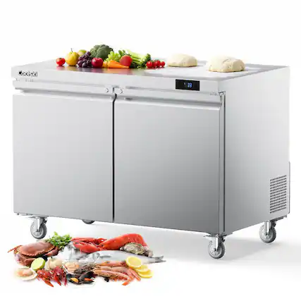Front. Coolski - Coolski 48 in. Commercial Undercounter Refrigerator Sandwich & Salad Prep Table, 13.4 cu. ft. Food Prep Station - Stainless steel.