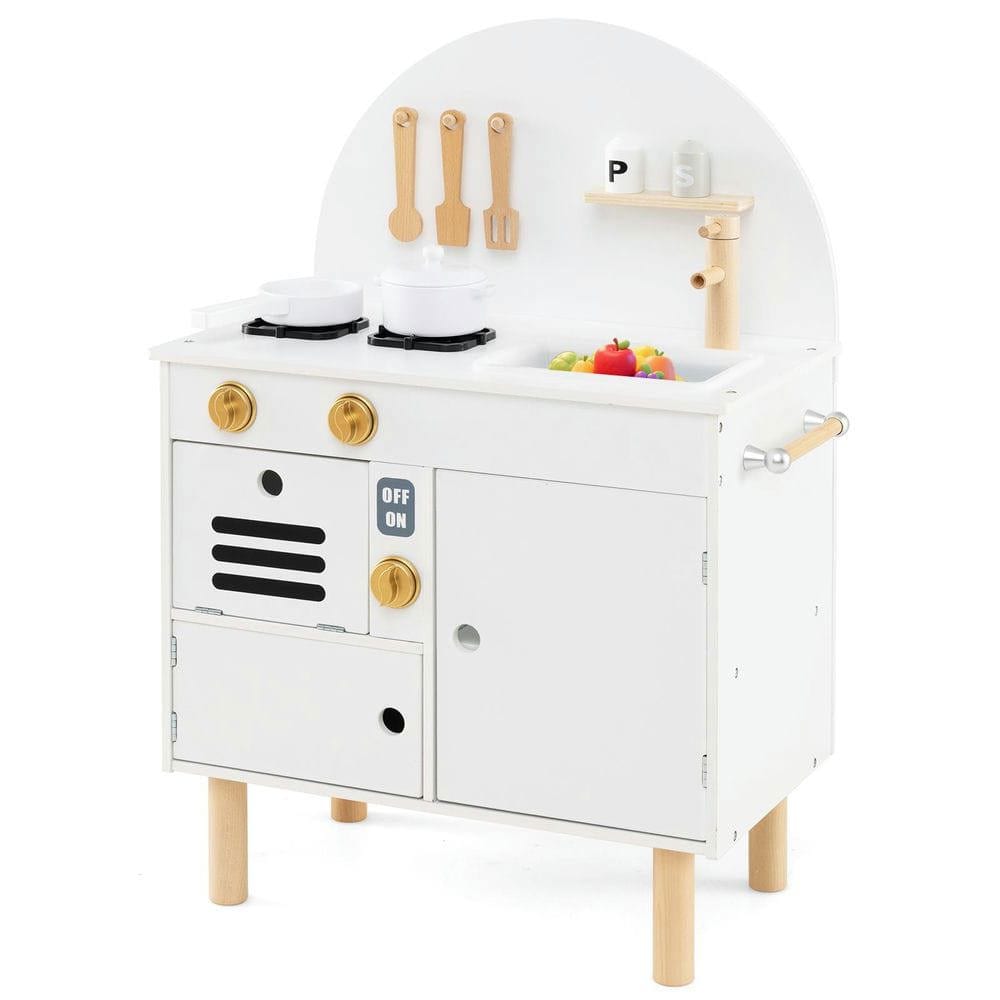 Resenkos - Kids Wooden Play Kitchen Set with Stove, Sink, Microwave & Oven - Pretend Role-Play Toy - White