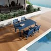 Front. Fortune Candy - Poly Lumber Patio Dining Set, 70.9" Table & Slat Back Chairs with Umbrella Hole, Weather-Resistant(Navy Blue, 5-piece) - Navy Blue.