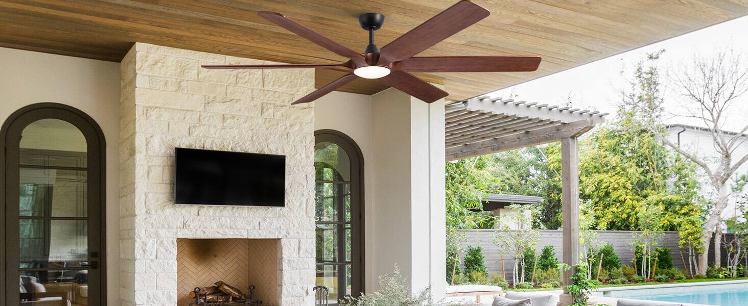 Alt View 9. Siljoy - 72-in Wooden Ceiling Fan with LED Light (6 Unique Blades) Bamboo Dragonfly Design and Remote Control and APP Control - Wood Brown.